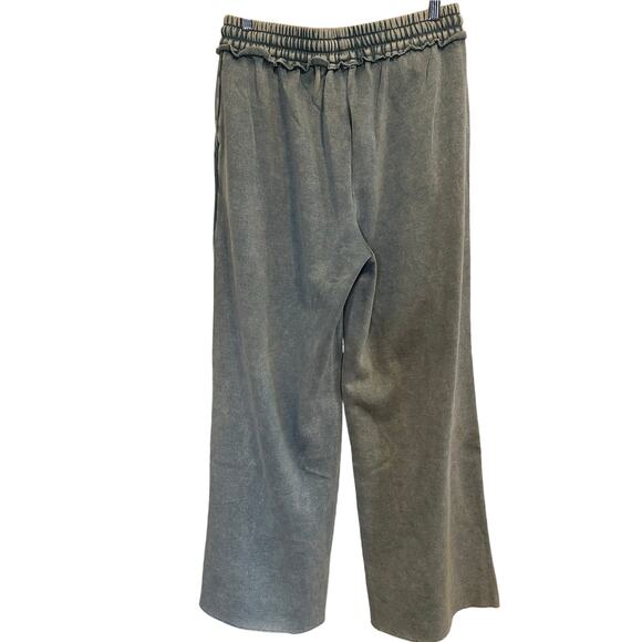 NEW, Ash Blue Acid Washed Palazzo Raw Hem Wide Leg Sweatpants Women’s Sz Lg K633 - Picture 8 of 12
